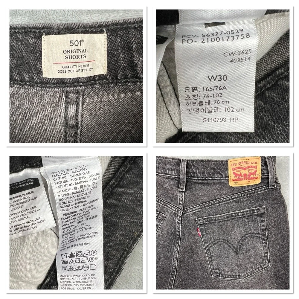 Levi's 501 Womens Sz 30 Black Denim Original Fit High Rise Cutoff Shorts Raw Hem